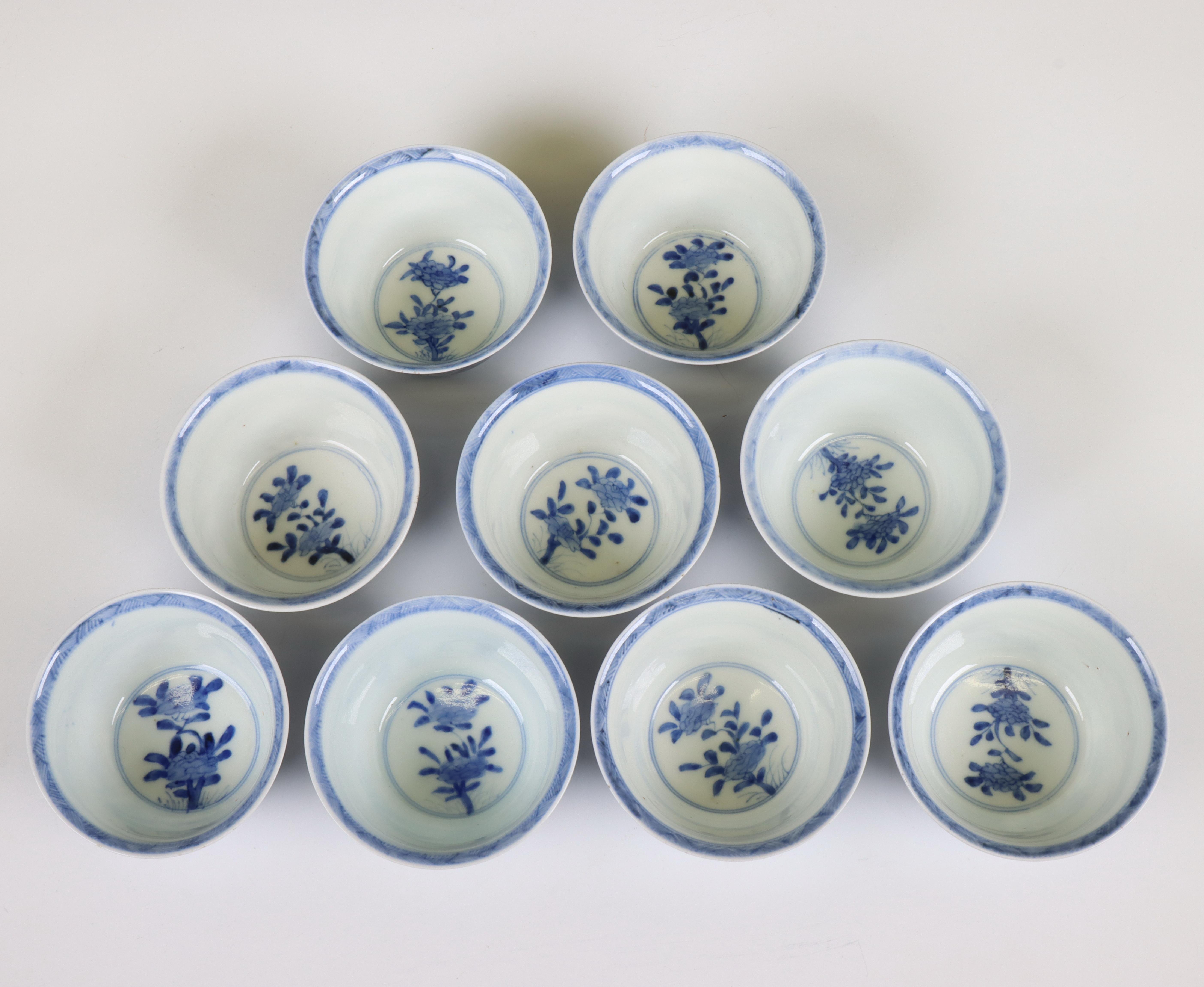 China, set of nine blue and white cups and saucers, 19th century, - Image 3 of 5