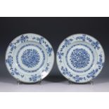 China, pair of blue and white porcelain plates, Qianlong period (1736-1795),