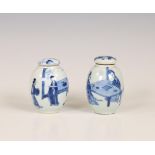 China, two blue and white porcelain tea-caddies and covers, Kangxi period (1662-1722),