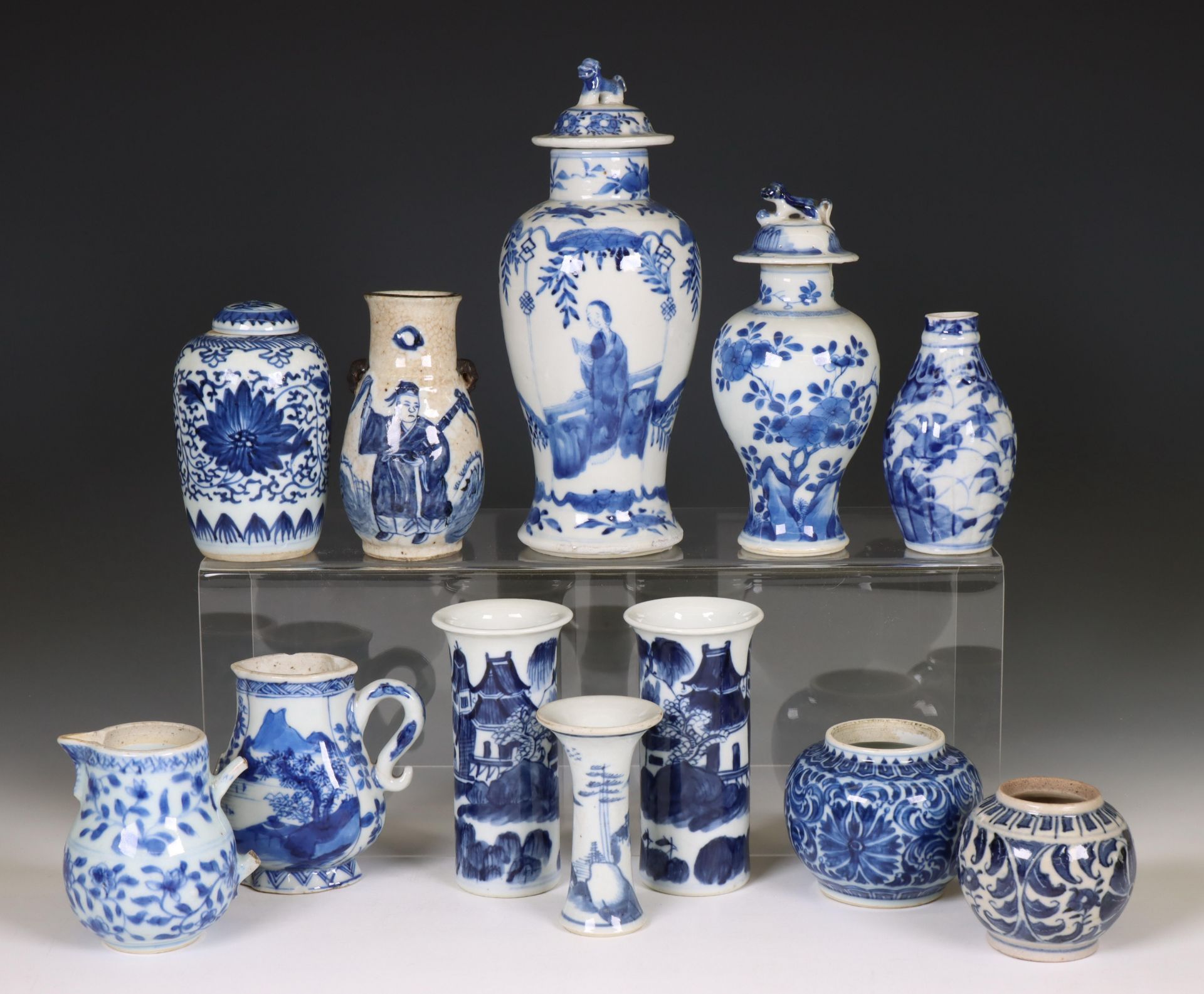 China, a collection of blue and white vases and jars, 18th century and later,