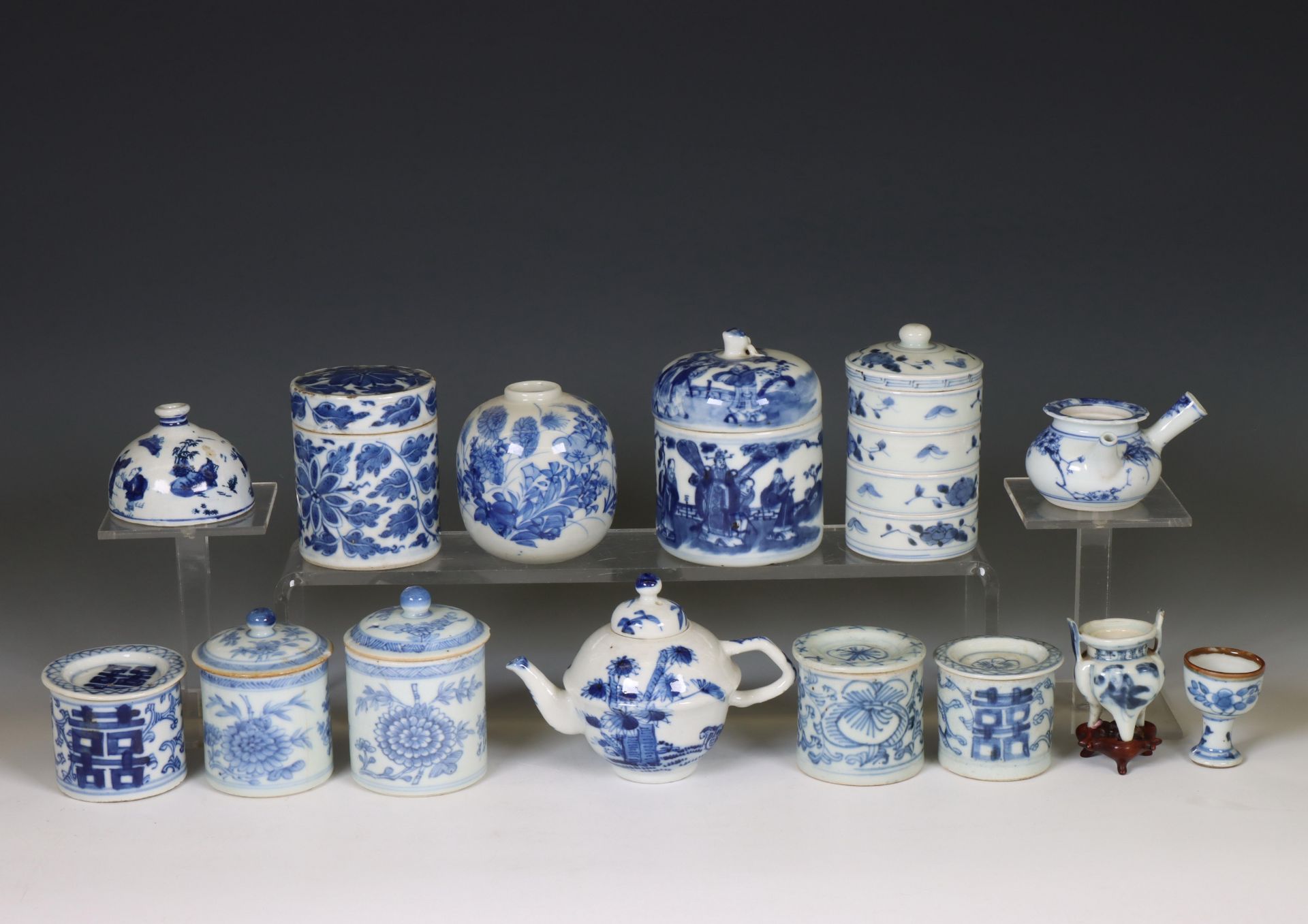 China, a collection of blue and white porcelain jars and covers, 19th century and later,