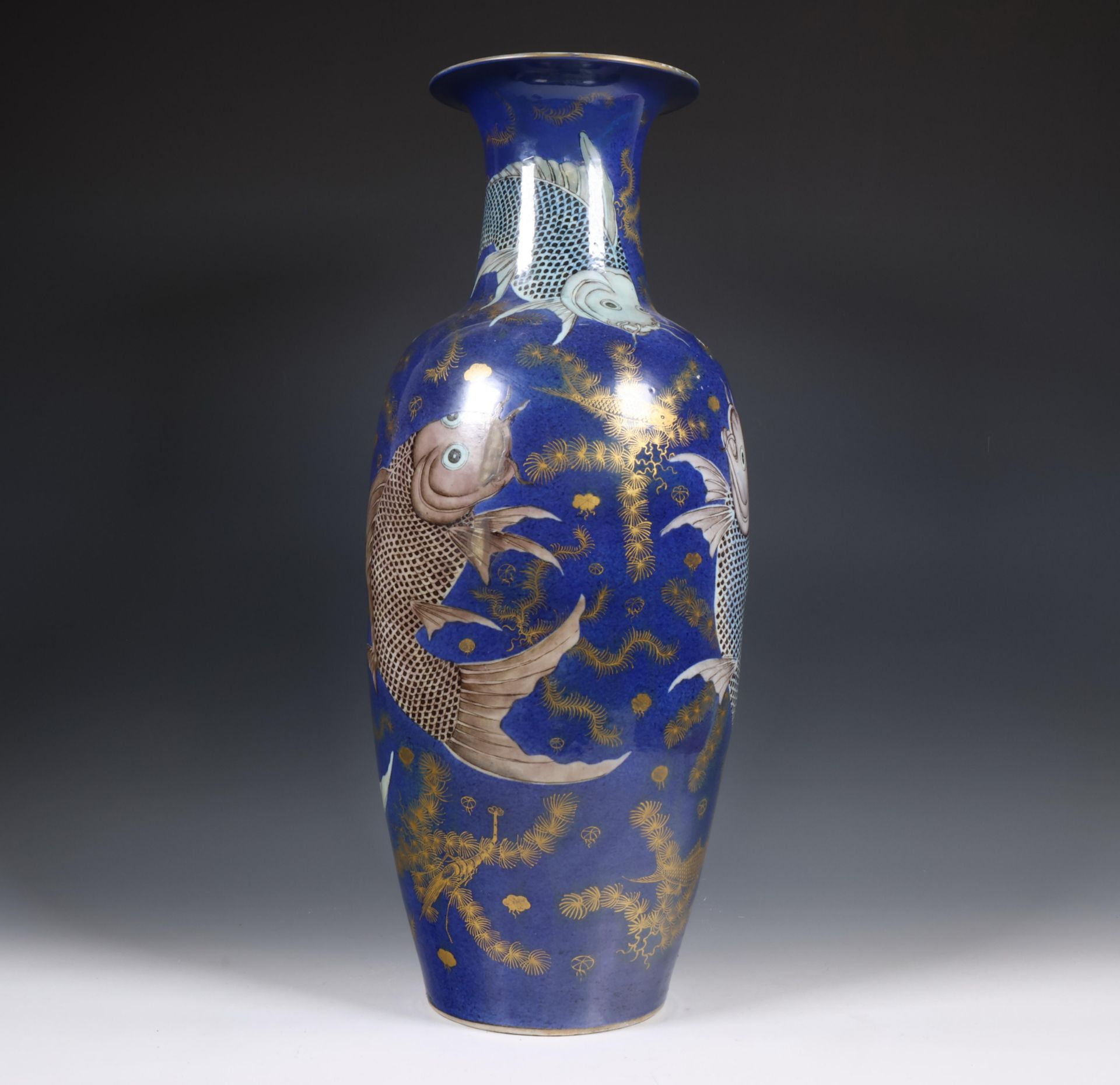 China, gilt-decorated powder-blue porcelain 'carp' vase, 19th century, - Image 2 of 7