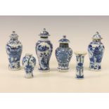 China, six various blue and white porcelain miniature vases, 18th-19th century,