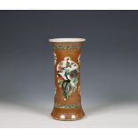 China, a café-au-lait-ground famille verte porcelain trumpet vase, 18th century,