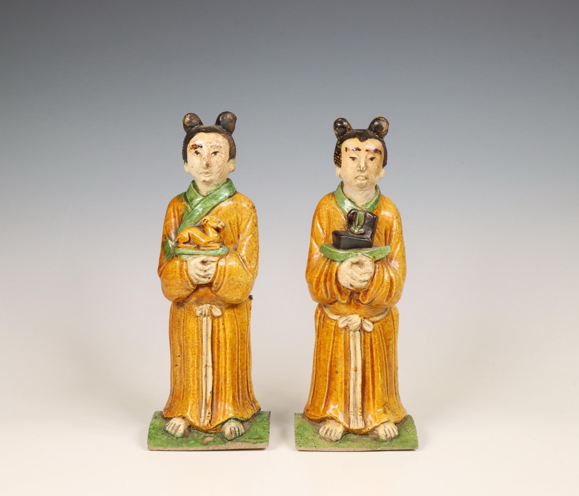 China, two Sancai-glazed pottery rooftile figures, Ming dynasty (1368-1644),