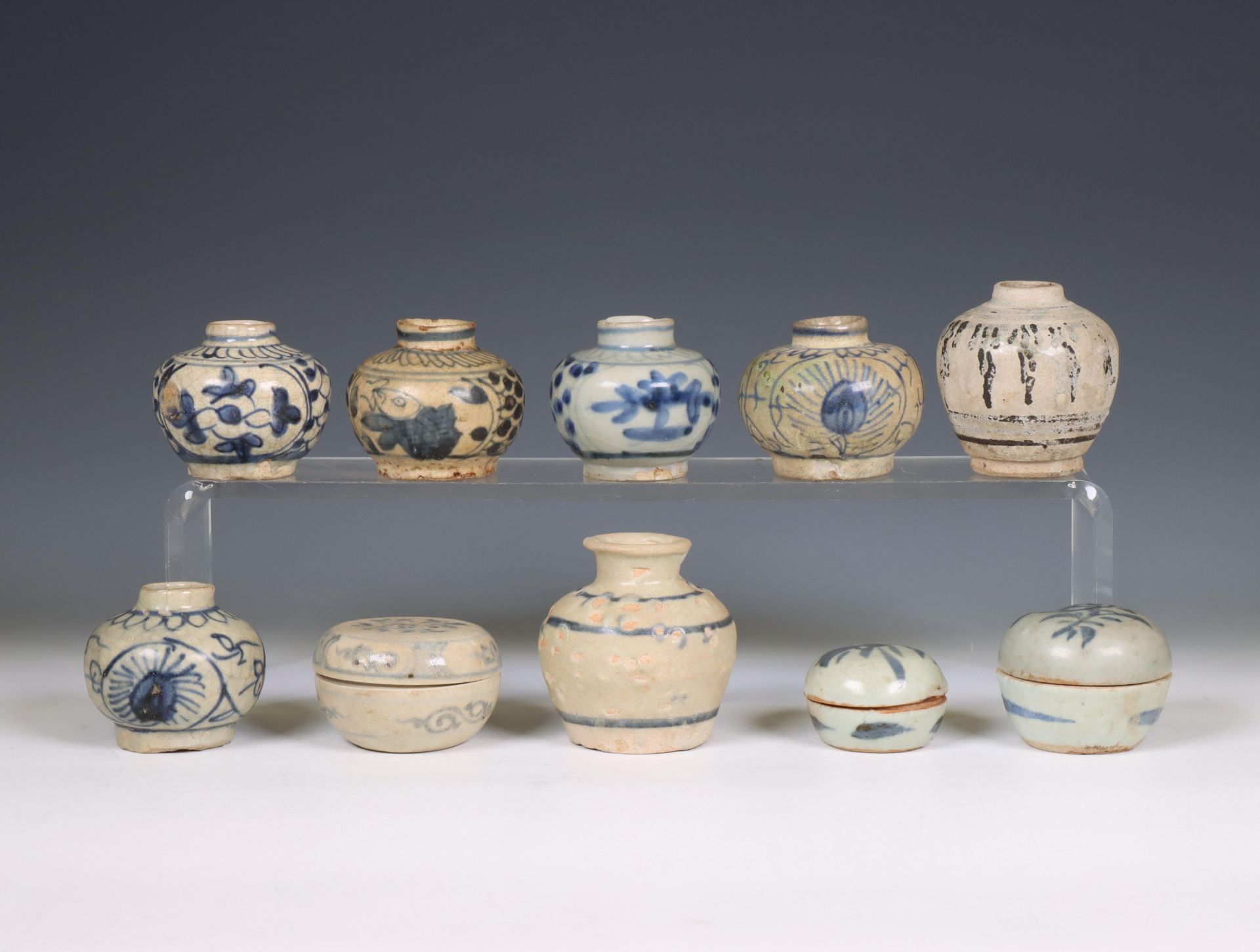 Thailand, a collection of blue and white pottery, 15th-17th century,