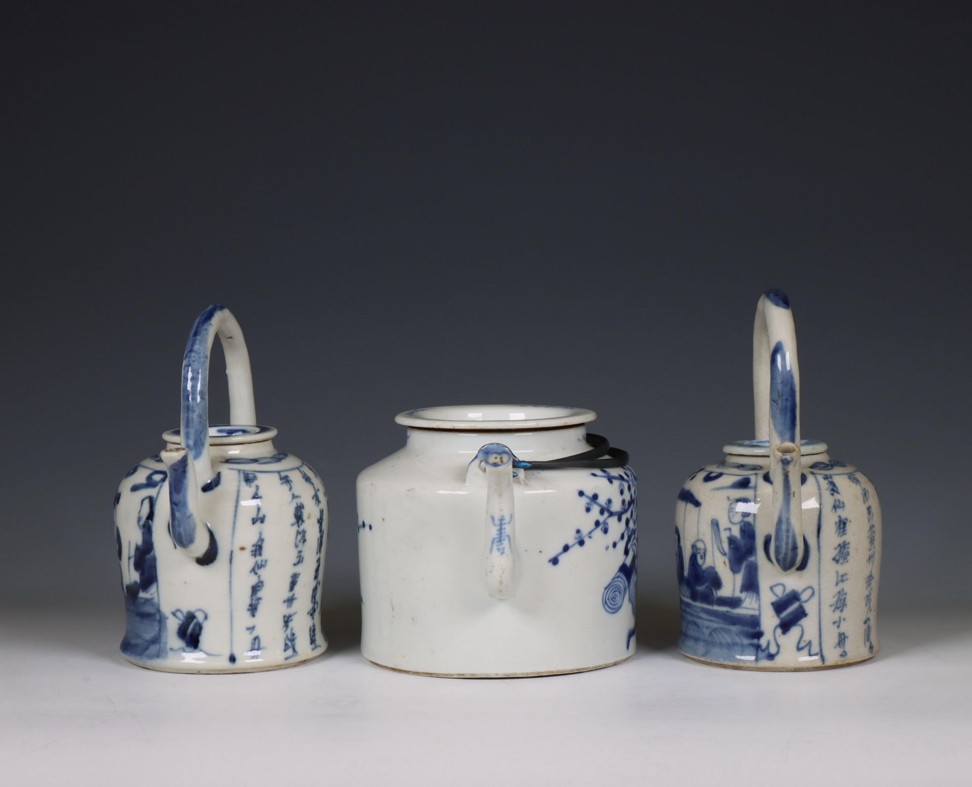 China, three blue and white porcelain teapots and covers, 19th-20th century, - Image 3 of 6