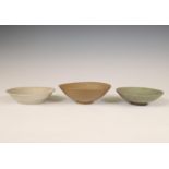 China, three various celadon-glazed bowls, Song dynasty (960-1279) and later,