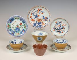 China, a small collection of polychrome porcelain cups and saucers, 18th century,