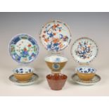 China, a small collection of polychrome porcelain cups and saucers, 18th century,
