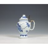 China, a Transitional silver-mounted blue and white mustard-pot and associated cover, mid 17th centu