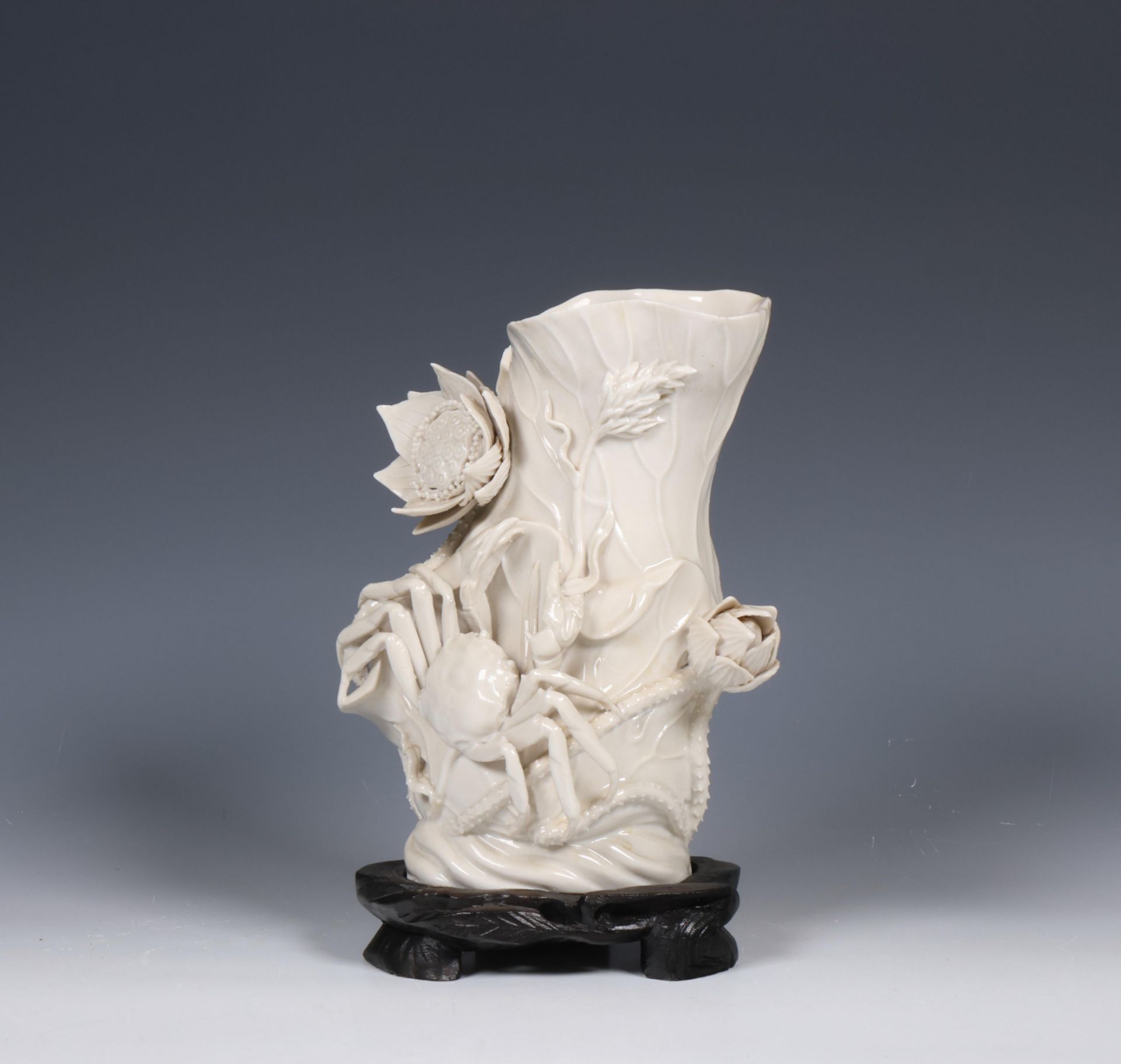 China, blanc-de-chine porcelain 'crab and lotus' vase, 20th century,