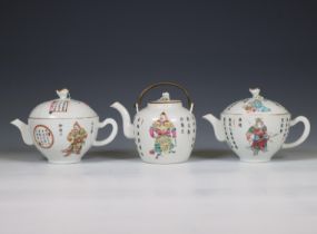 China, three famille rose porcelain 'Wu Shuang Pu' teapots and covers, 19th century,