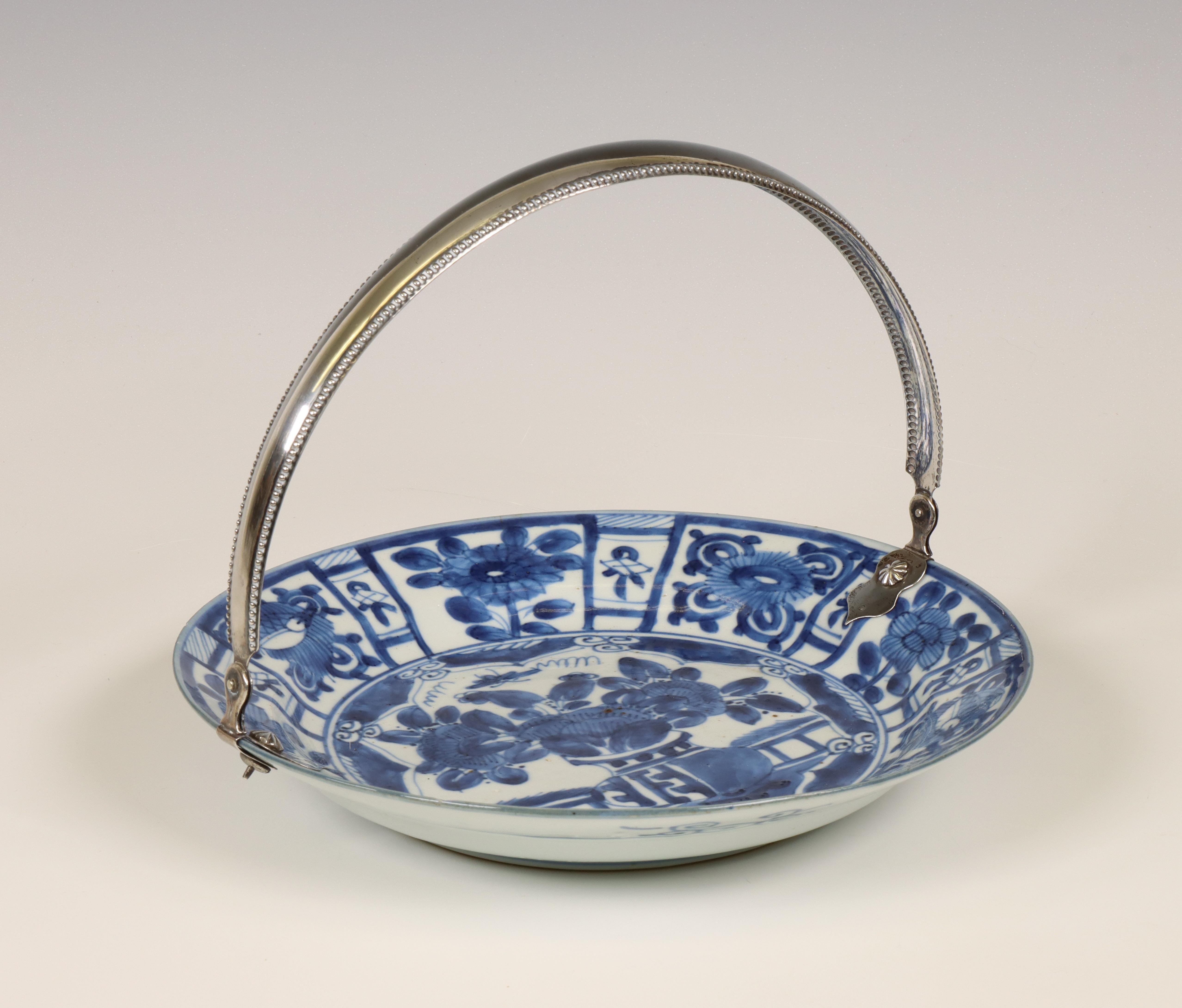China, silver-mounted blue and white porcelain dish, ca. 1700, the Dutch silver 19th century,