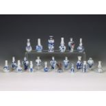 China, a collection of blue and white miniature vases, 18th century and later,