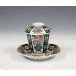 China, famille rose porcelain cup, saucer and cover, Qianlong period (1736-1795),