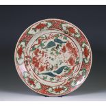 China, a red and green glazed Swatow dish, 17th century,