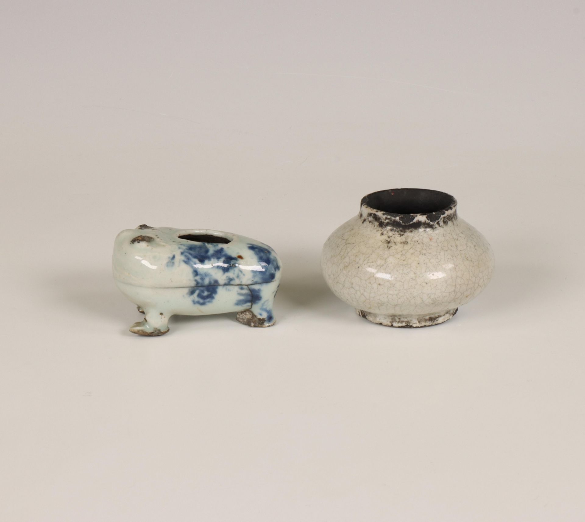China, blue and white porcelain water dropper and an ink pot, Ming dynasty (1368-1644),