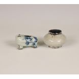 China, blue and white porcelain water dropper and an ink pot, Ming dynasty (1368-1644),