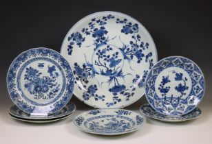 China, seven various blue and white porcelain plates, Qianlong period (1736-1795),