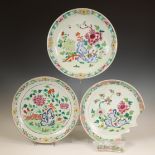 China, three famille rose porcelain dishes, Qianlong period (1736-1795),