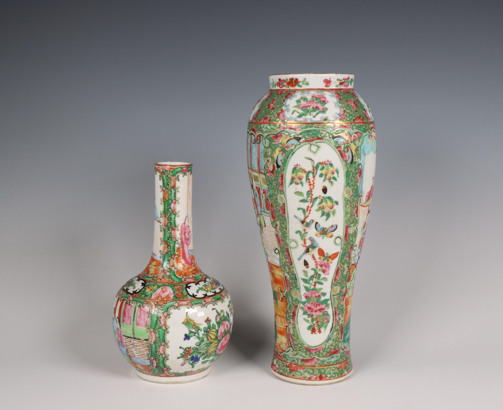 China, two Canton famille rose porcelain vases, 19th century, - Bild 3 aus 6
