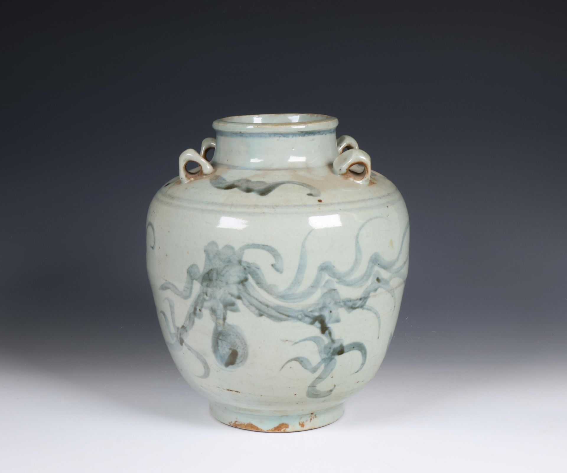 China, blue and white glazed earthenware jug, 20th century, - Bild 6 aus 6