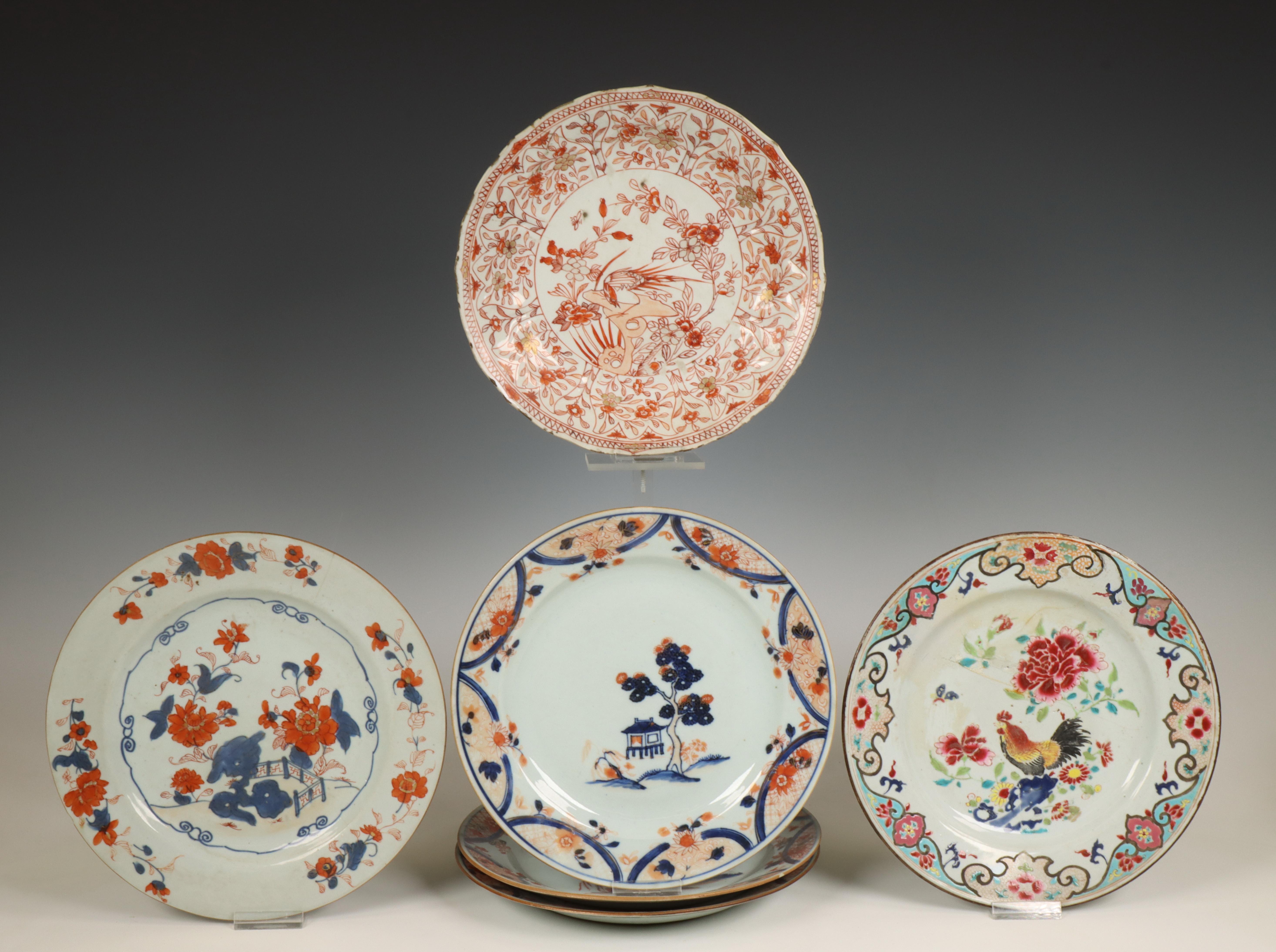 China, various Imari, famille rose and iron-red plates, 18th century,