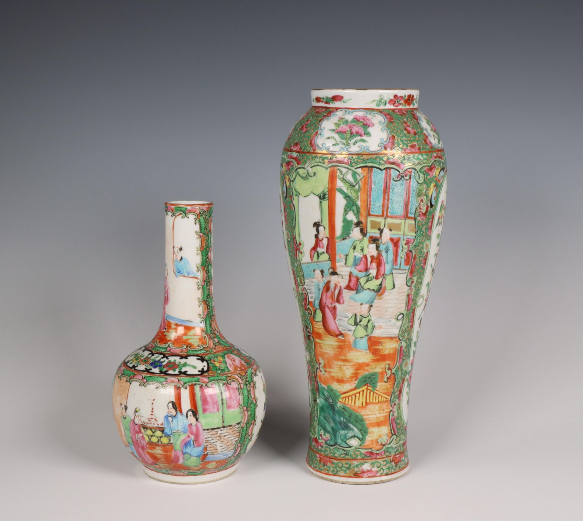 China, two Canton famille rose porcelain vases, 19th century, - Image 2 of 6