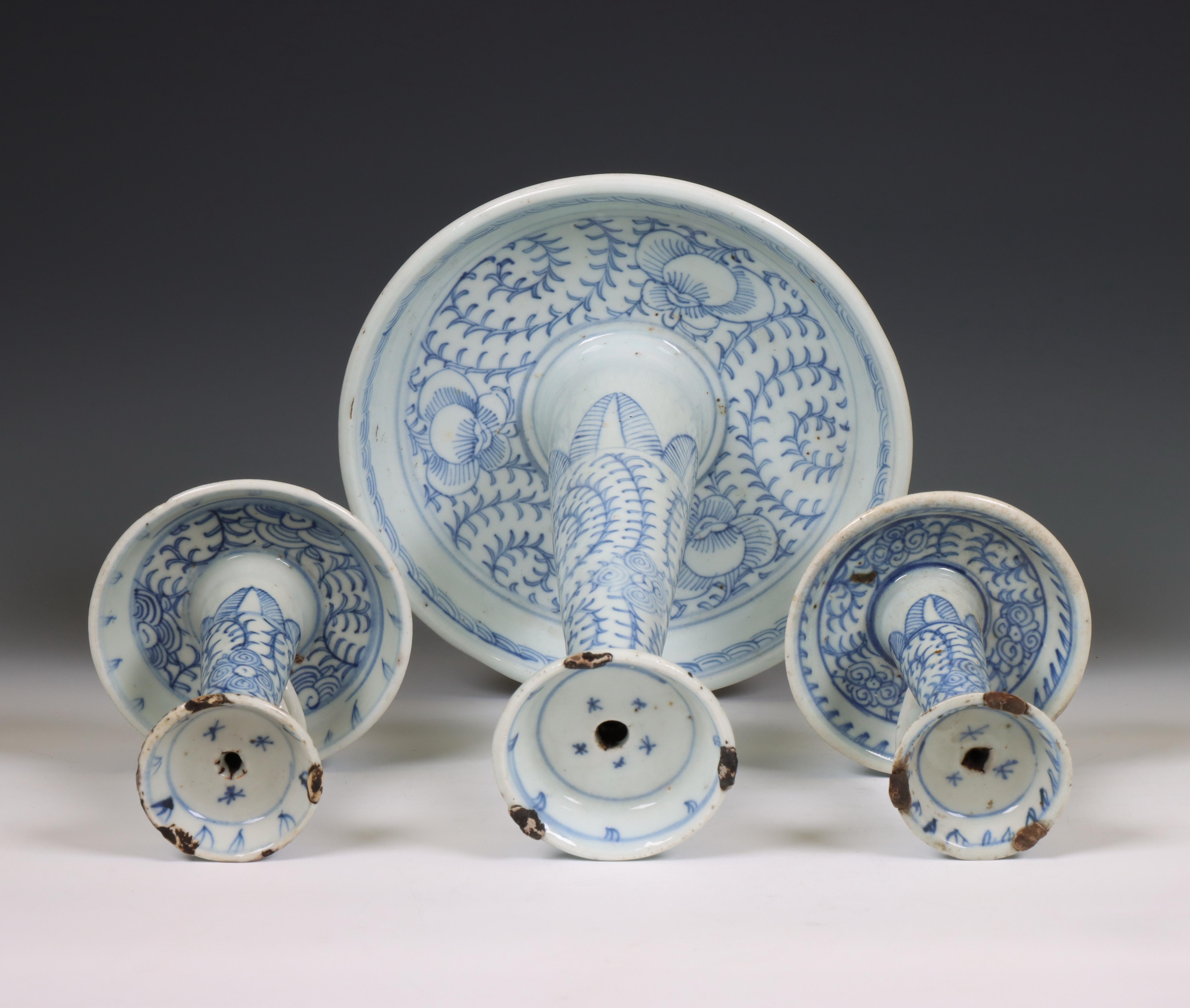 China, three blue and white porcelain candlesticks, 20th century, - Image 2 of 2