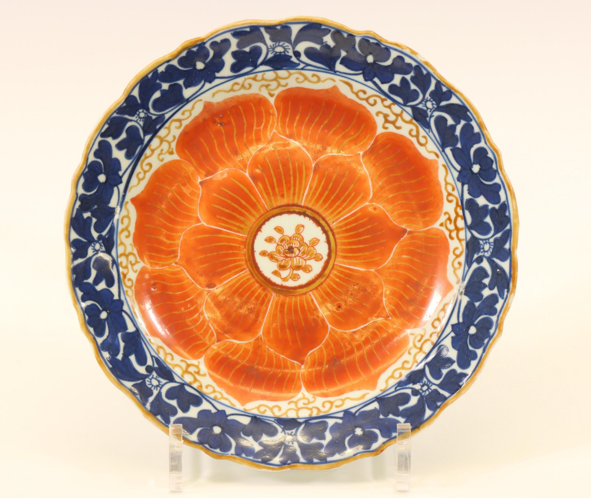 China, blue and white and iron-red decorated 'lotus' plate, 19th century,