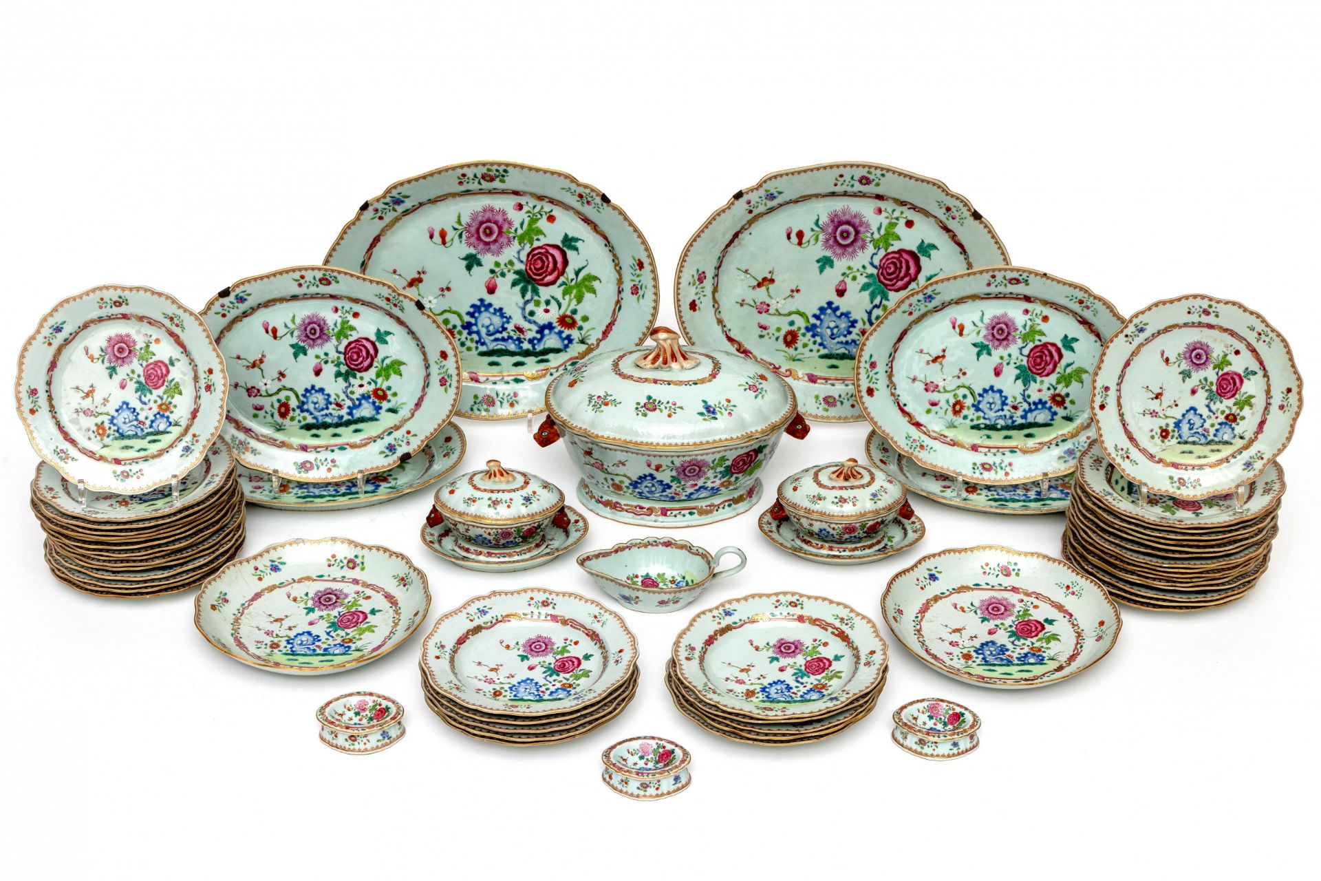 China, a famille rose porcelain part dinner service, Qianlong period (1736-1795),