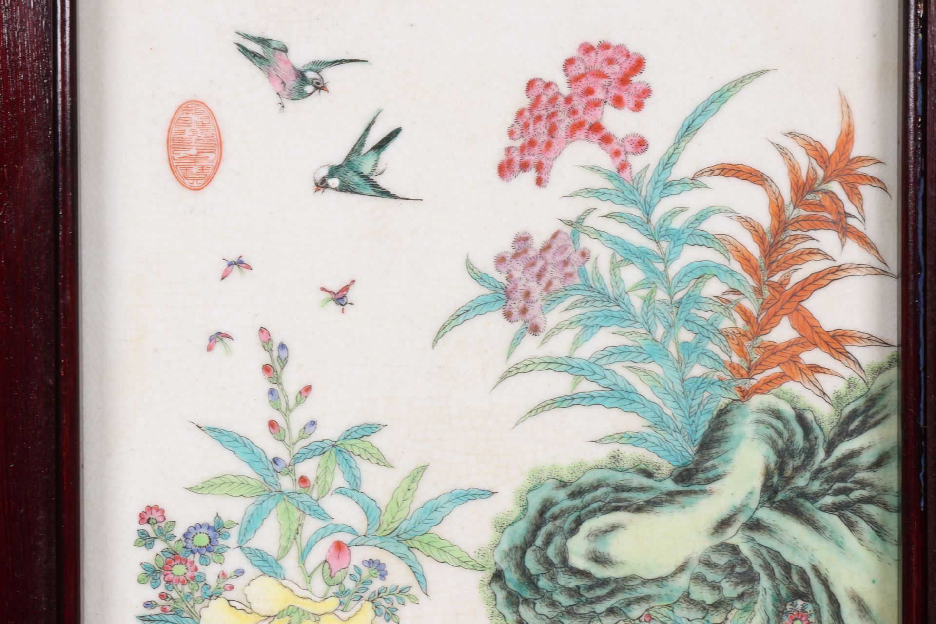 China, famille rose porcelain floral tile, 20th century, - Image 3 of 3