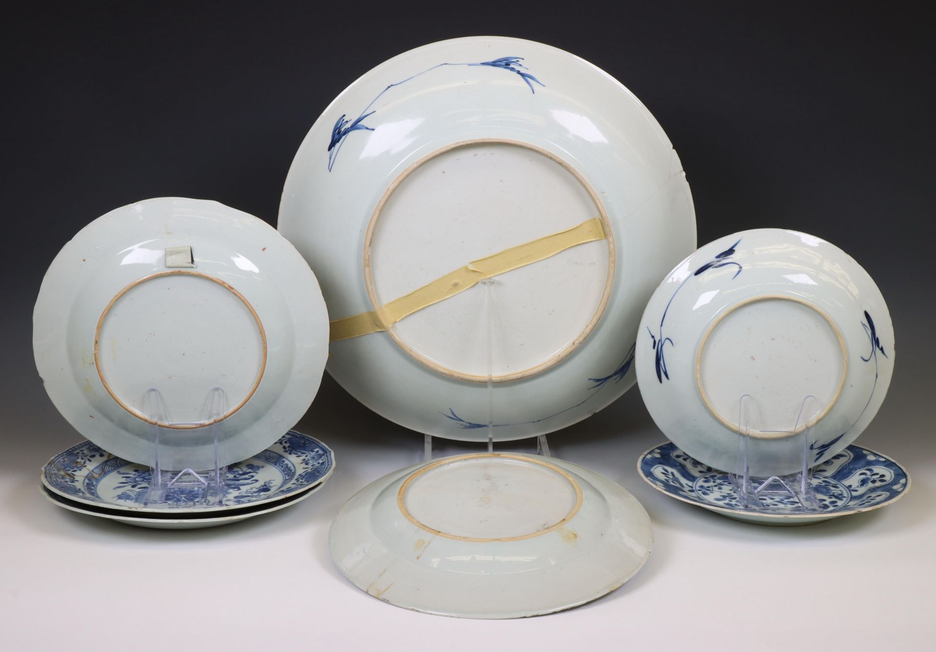 China, seven various blue and white porcelain plates, Qianlong period (1736-1795), - Image 4 of 4
