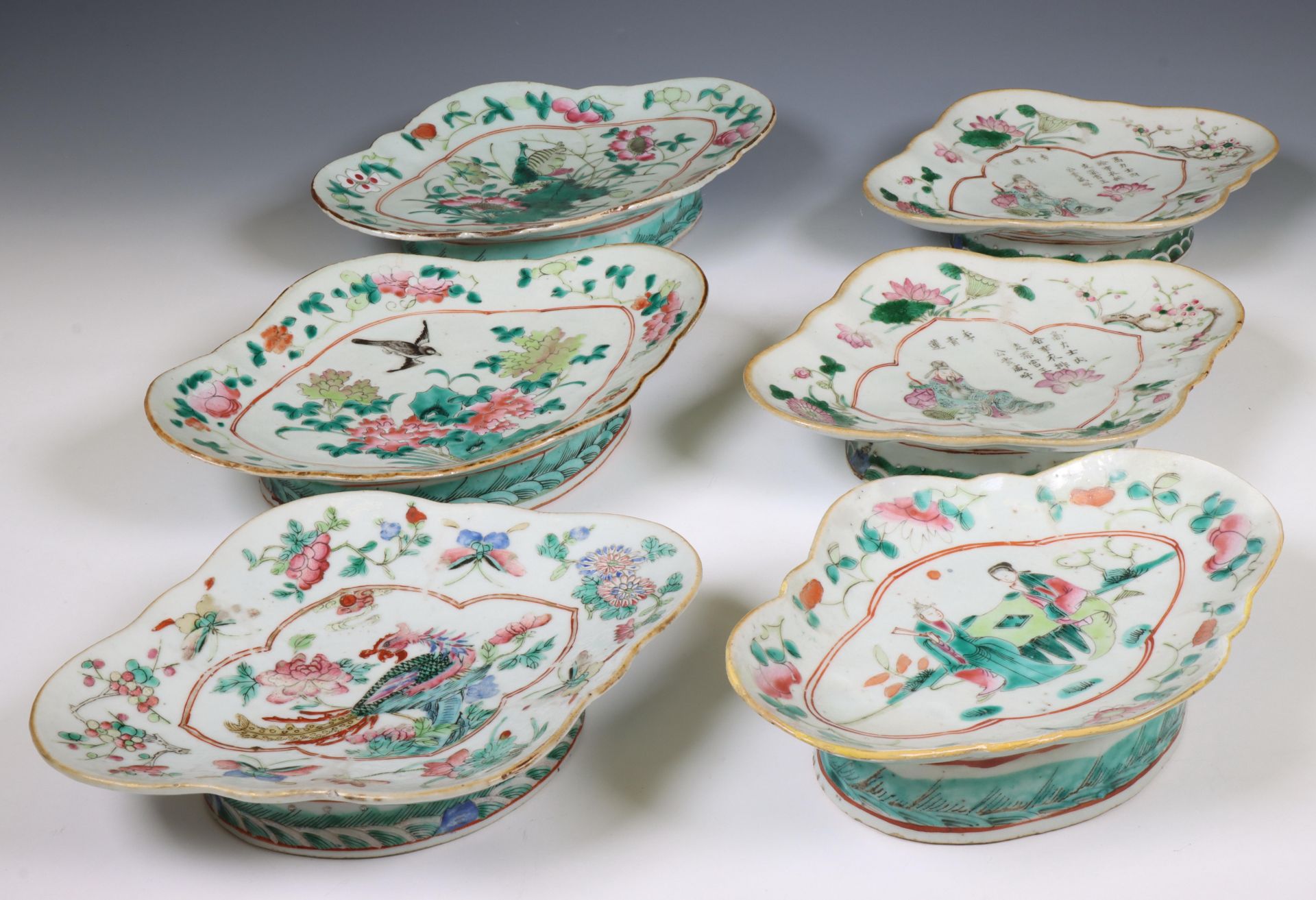 China, six famille rose porcelain tazza's, 20th century,