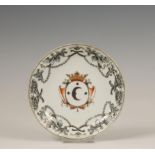 China, an armorial grisaille porcelain saucer, 18th century,