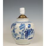 China, blue and white porcelain vase mounted as a lamp, 19th century,