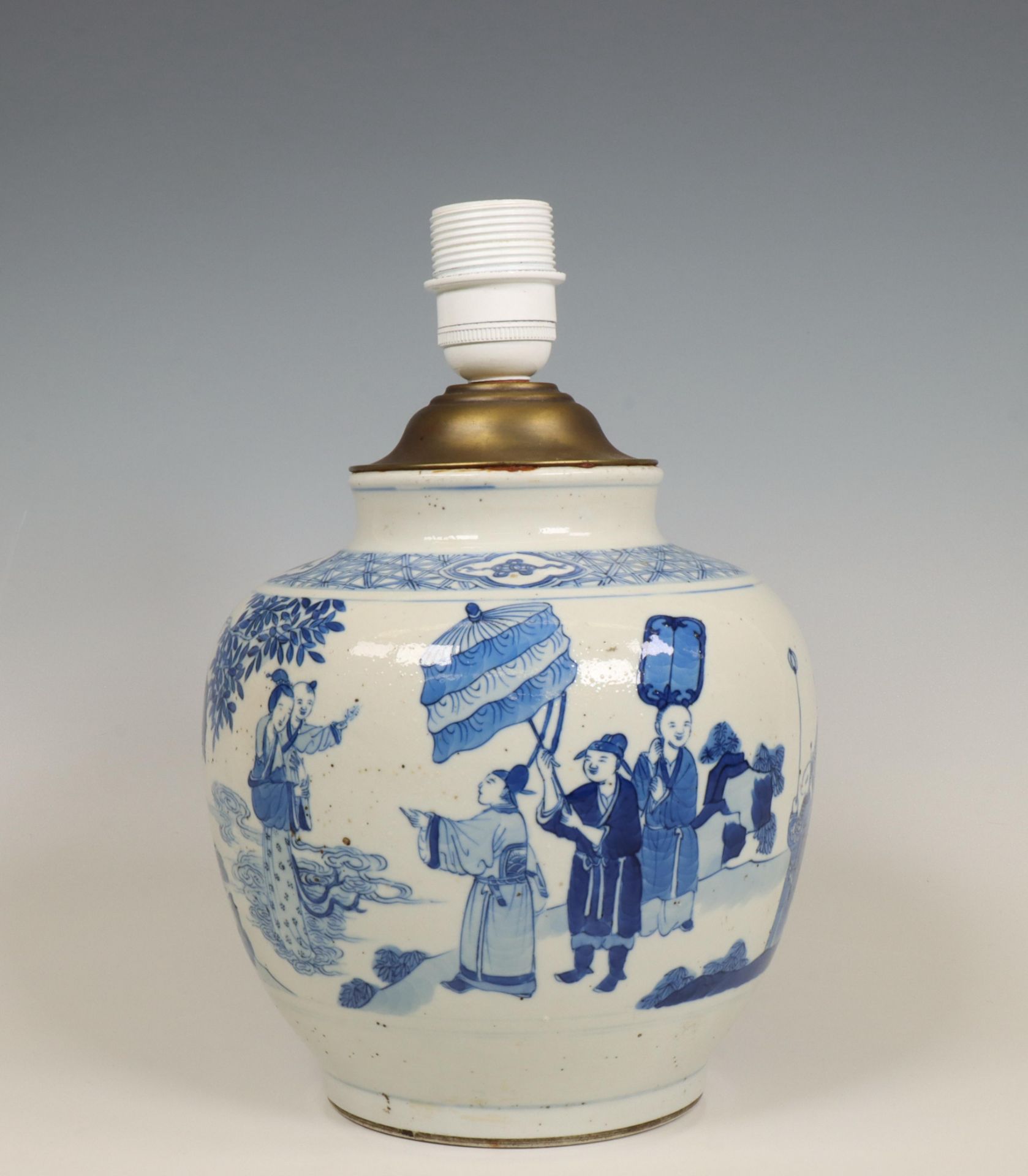 China, blue and white porcelain vase mounted as a lamp, 19th century,