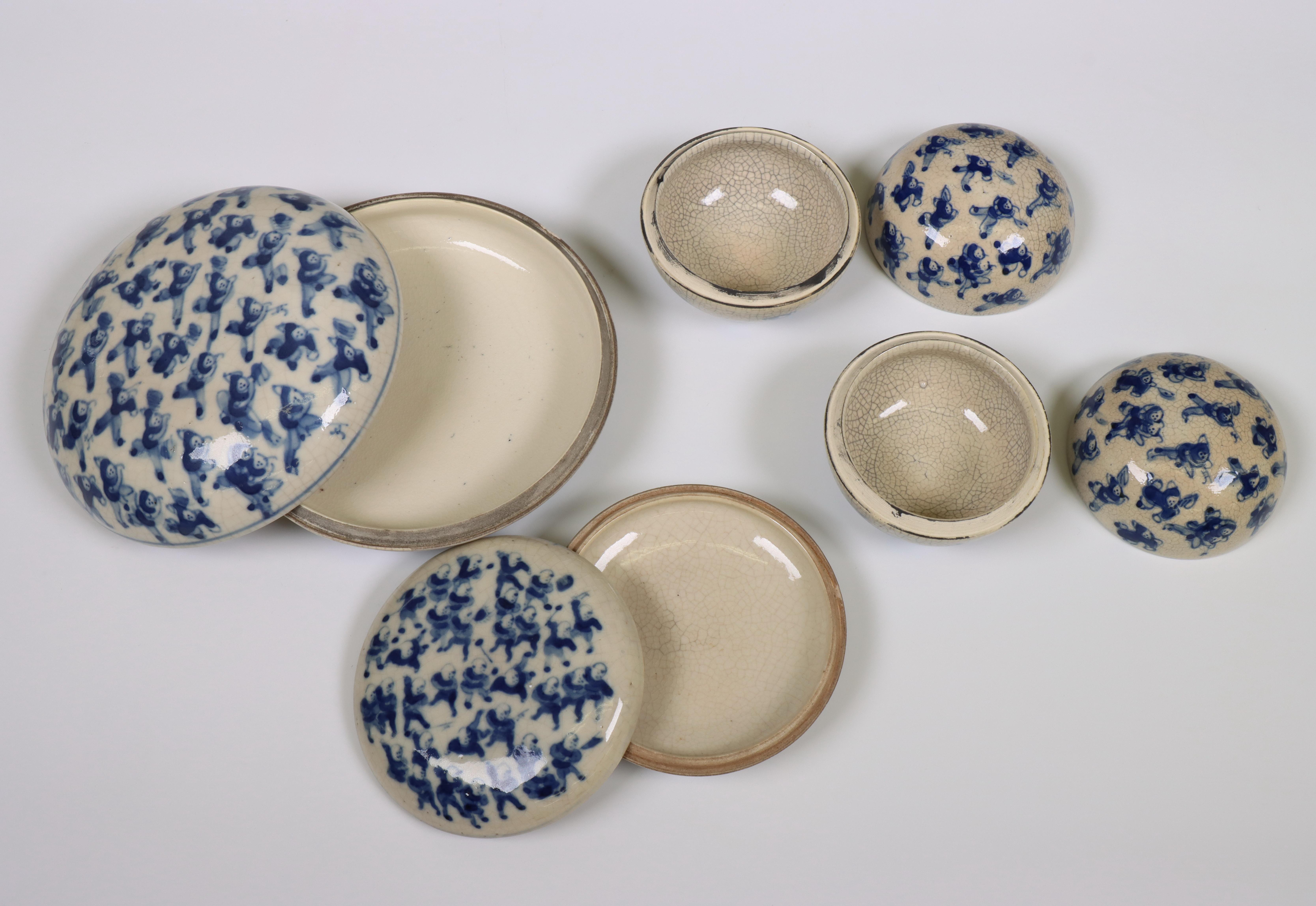 China, four soft paste blue and white 'one hundred boys' boxes, 19th century, - Image 3 of 3