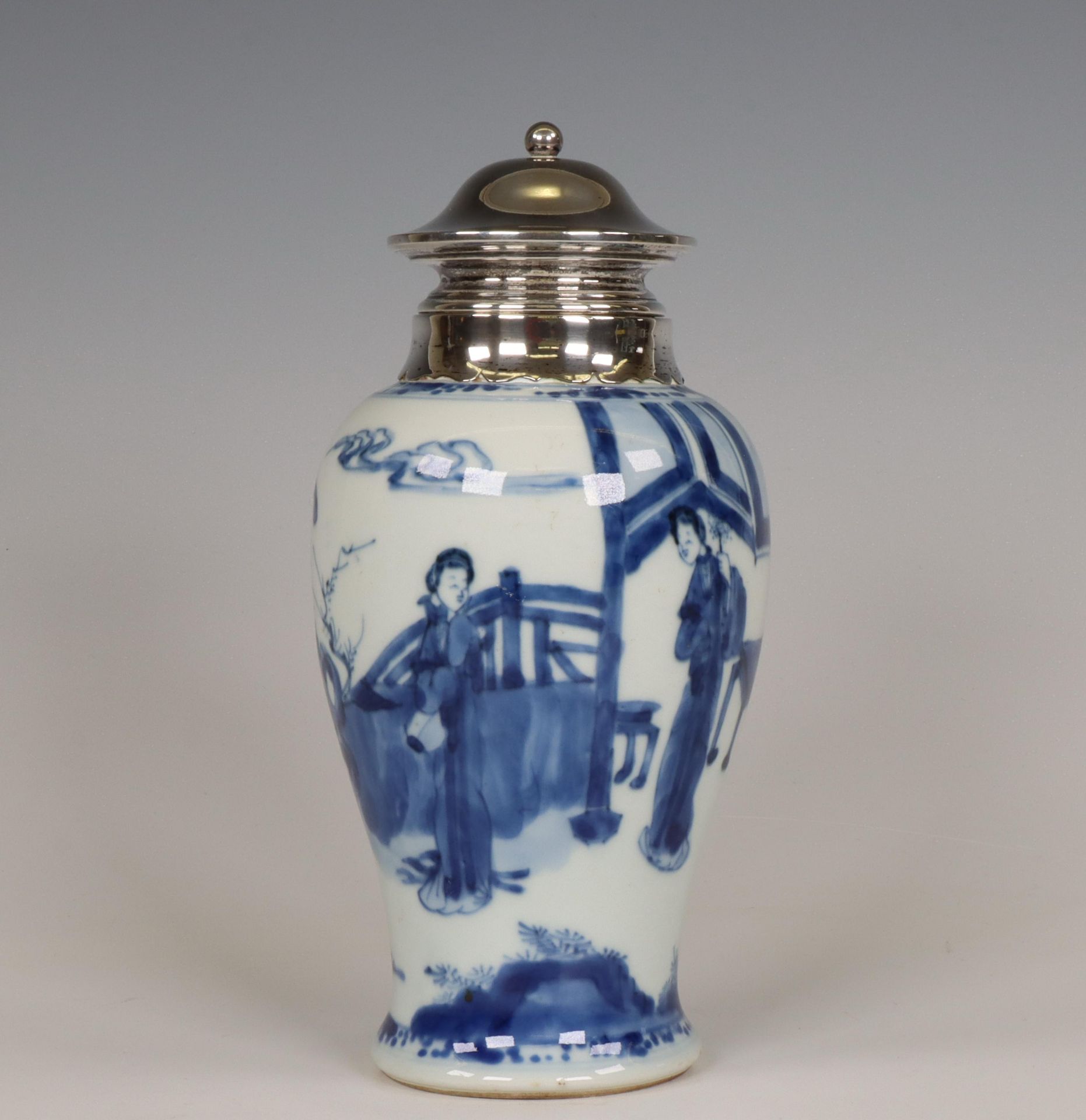 China, a silver-mounted blue and white porcelain vase, Kangxi period (1662-1722), the silver Van Kem