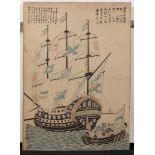 Japan, two woodblock prints, Nagasaki-e,