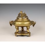 China, a bronze censer on stand, Qing dynasty, 19th century,
