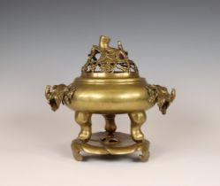 China, a bronze censer on stand, Qing dynasty, 19th century,