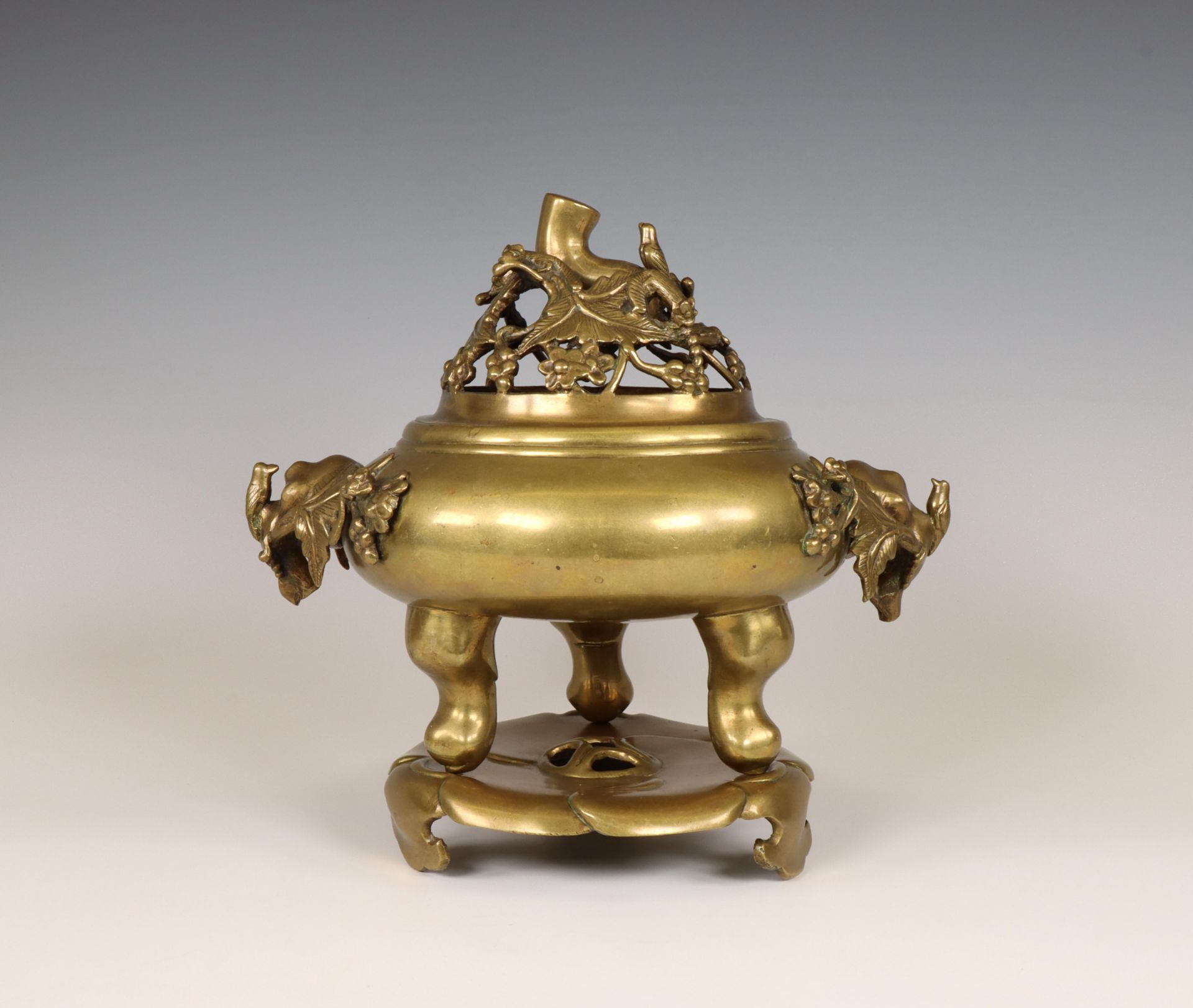 China, a bronze censer on stand, Qing dynasty, 19th century,