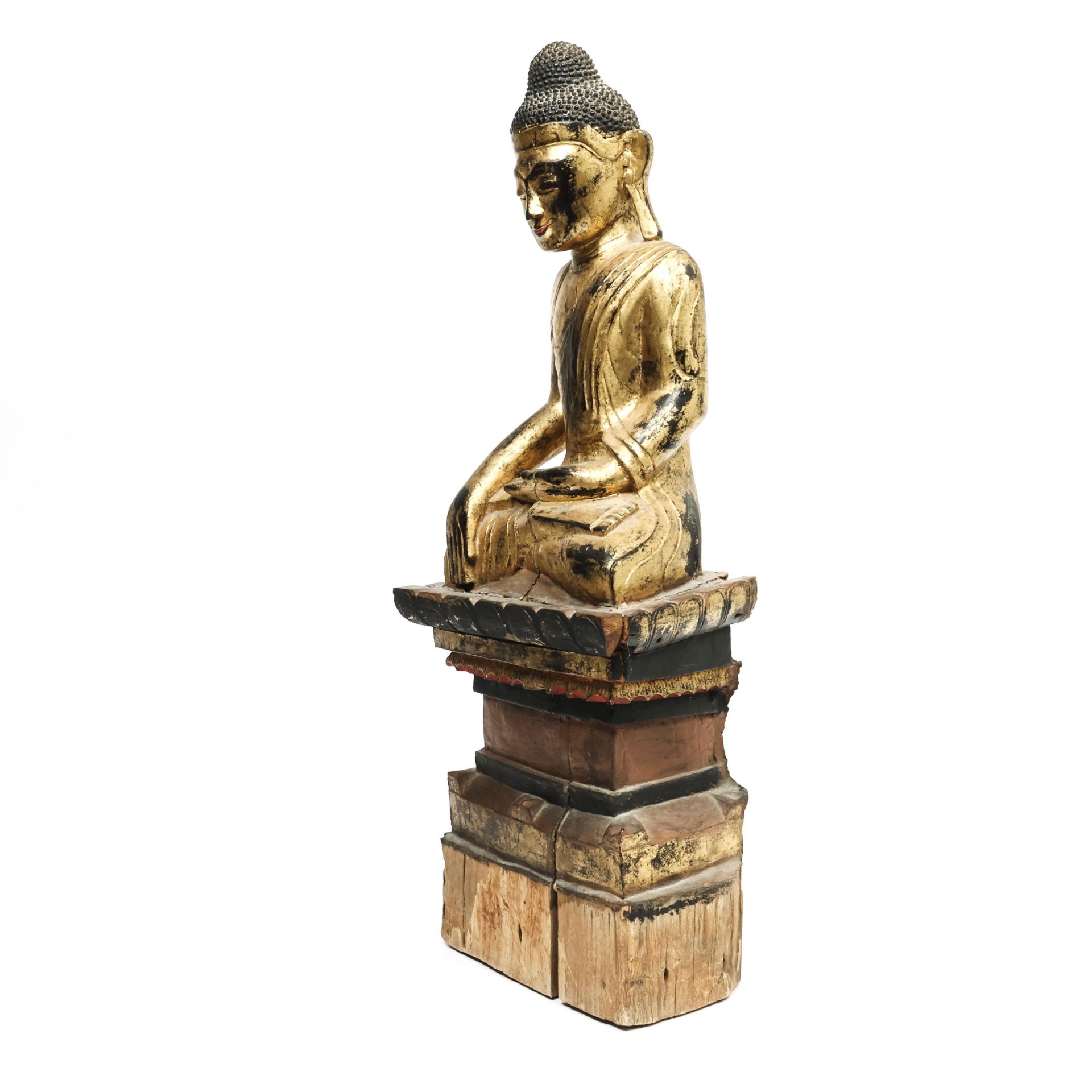 Burma, Shan, a gilded wooden sculpture of a seated Buddha, 20th century. - Bild 2 aus 6