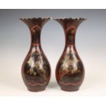 Japan, a pair of lacquer decorated porcelain vases, Meiji period (1868-1912),