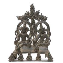 North-East India, a bronze figure group of Hariti and Pancika, Pala Period, ca. 12th century,