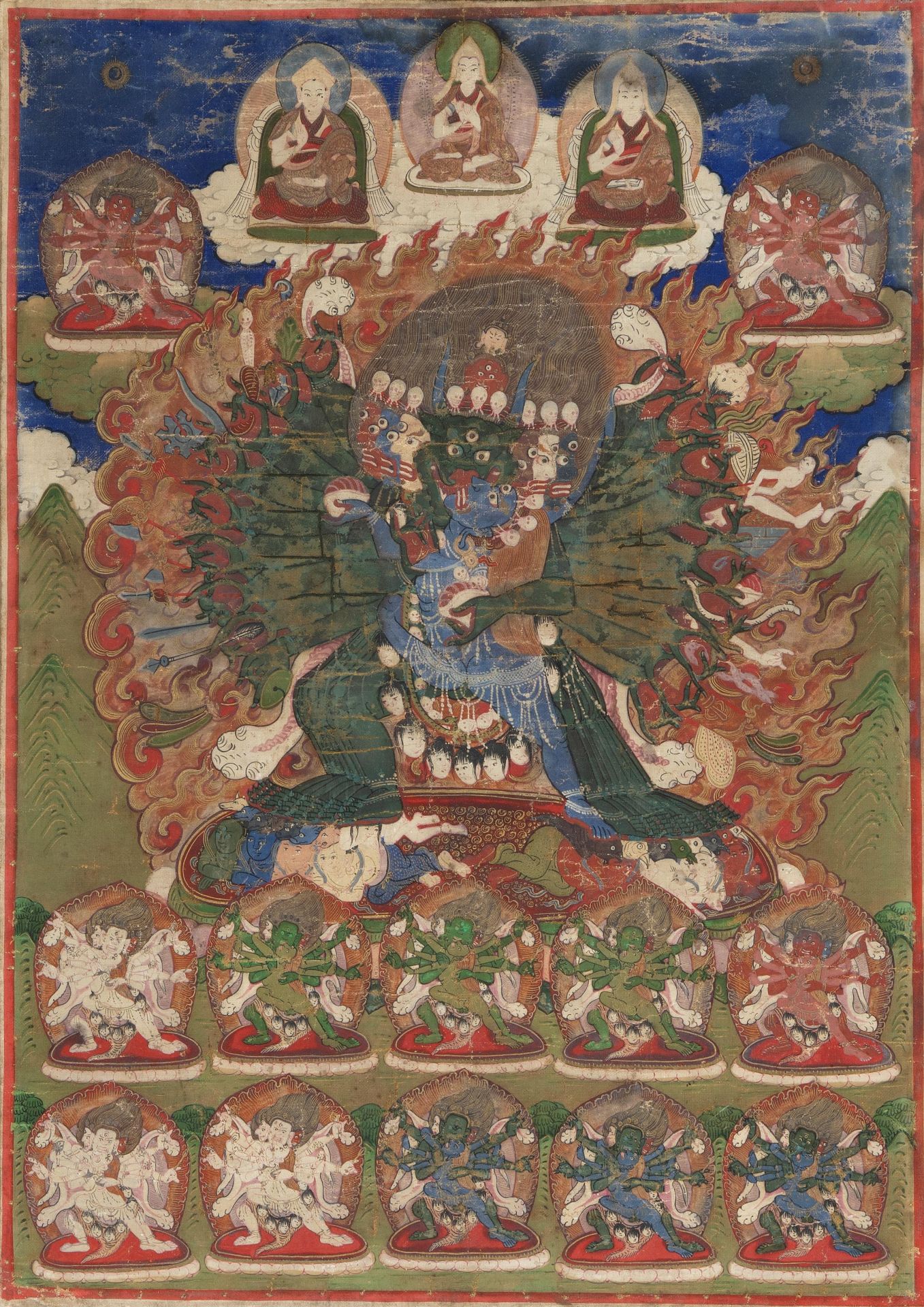 Tibet, a thangka representing a multi-armed deity, 18th-19th century,
