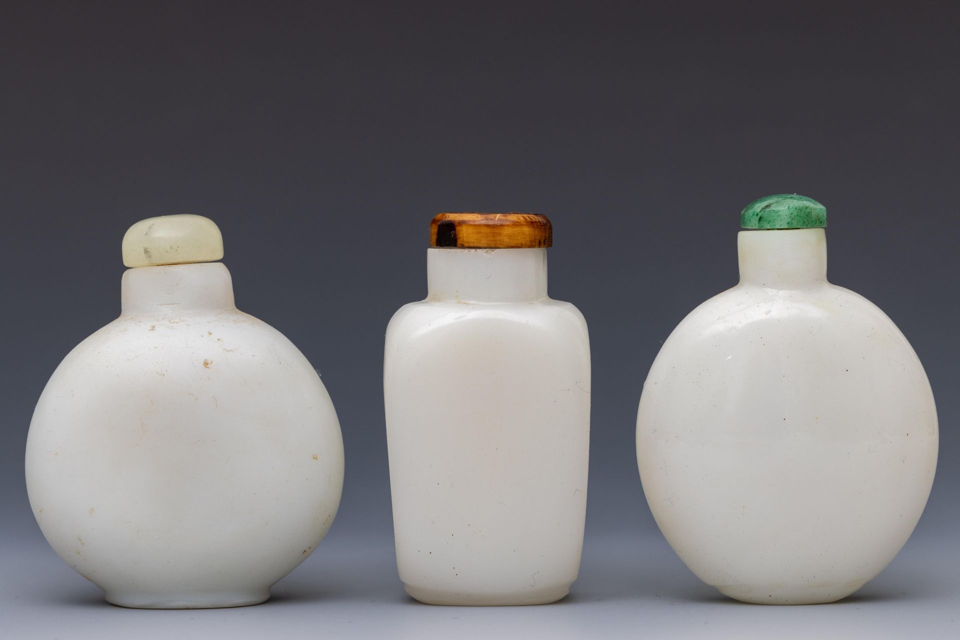 China, three opaque white glass snuff bottles and stoppers, 19th century, - Image 2 of 2