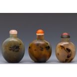 China, three agate snuff bottles and covers,